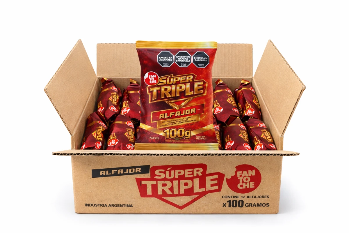 CAJA ALFAJOR X 12 SUPER TRIPLE FANTOCHE 100G C/U