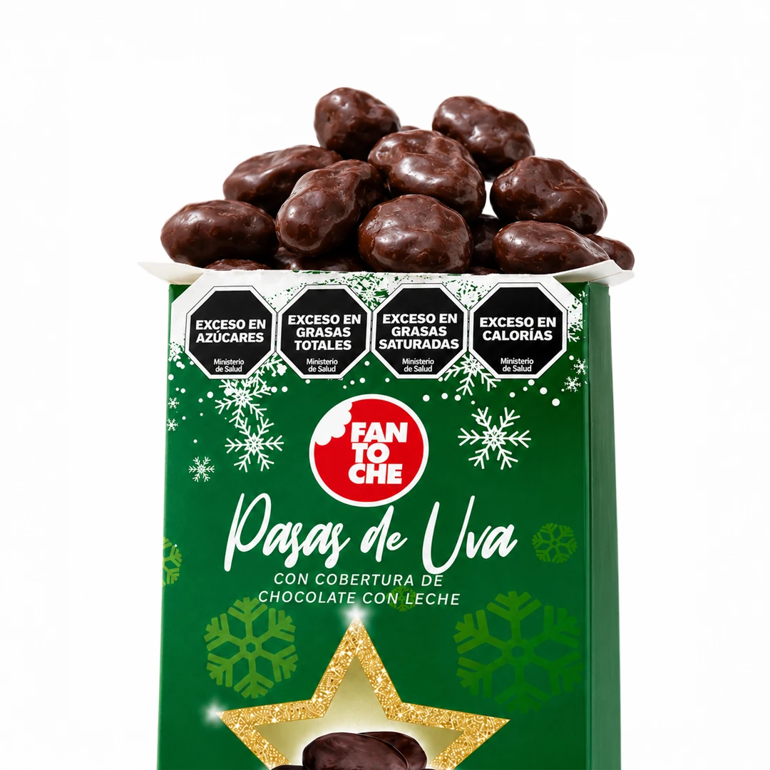 CAJA DE PASAS DE UVAS BAÑADAS EN CHOCOLATE FANTOCHE 80GRS