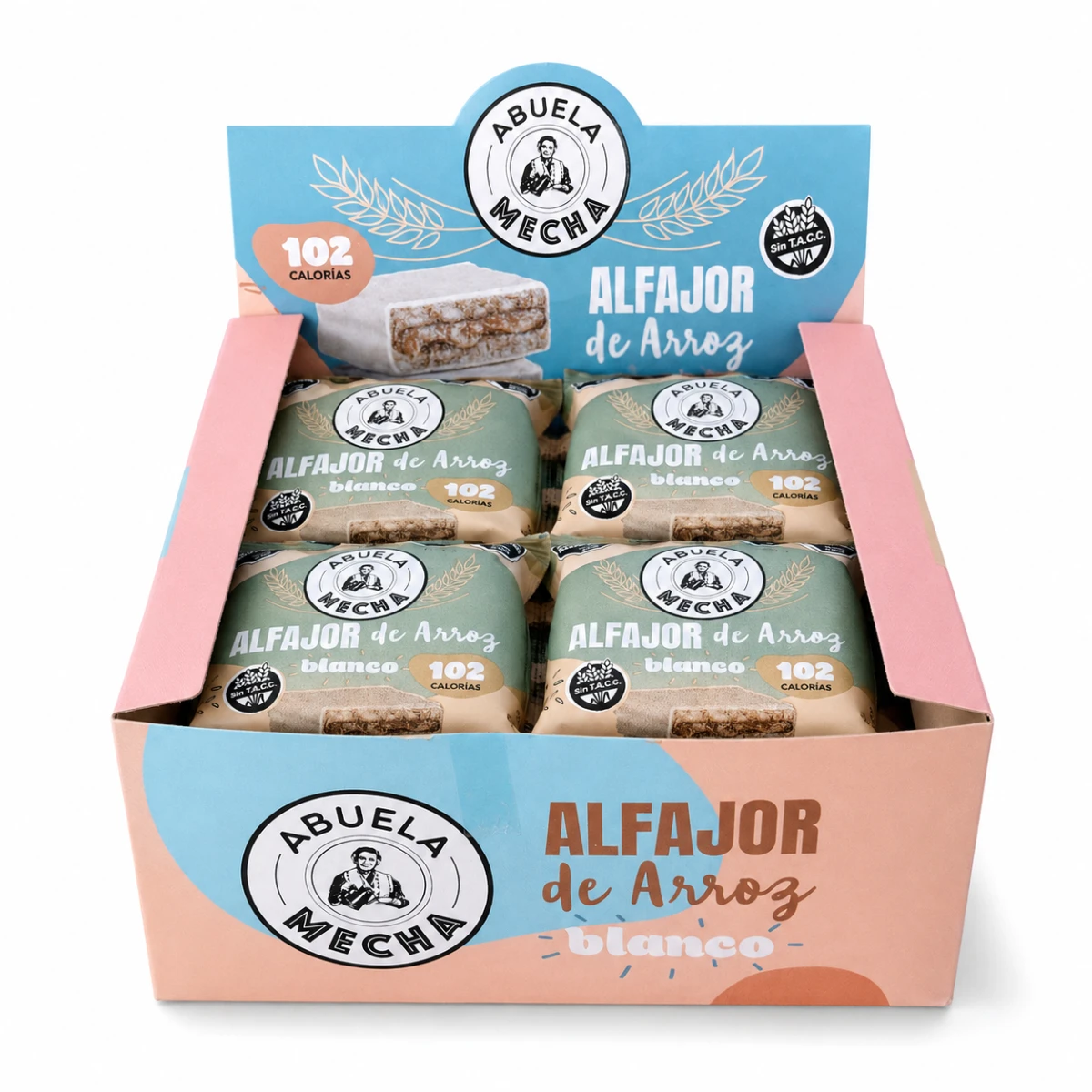 ALFAJORES DE ARROZ CON COBERTURA DE CHOCOLATE BLANCO X 12 ABUELA MECHA