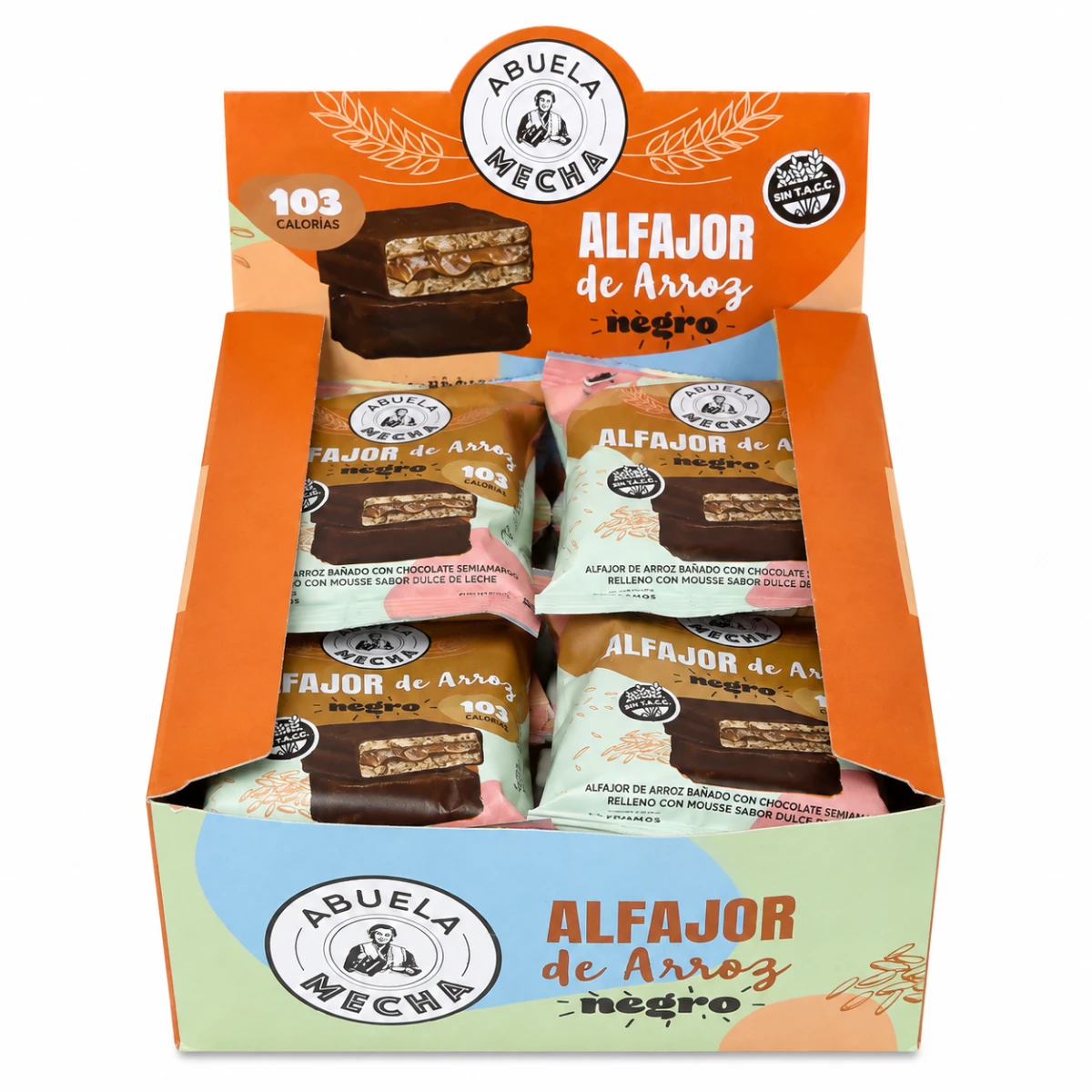 ALFAJORES DE ARROZ CON COBERTURA DE CHOCOLATE NEGRO X 12 ABUELA MECHA