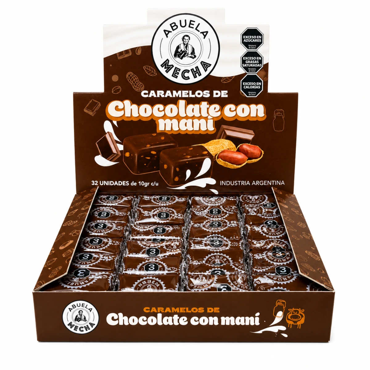 CARAMELOS DE CHOCOLATE CON MANI ABUELA MECHA X 32