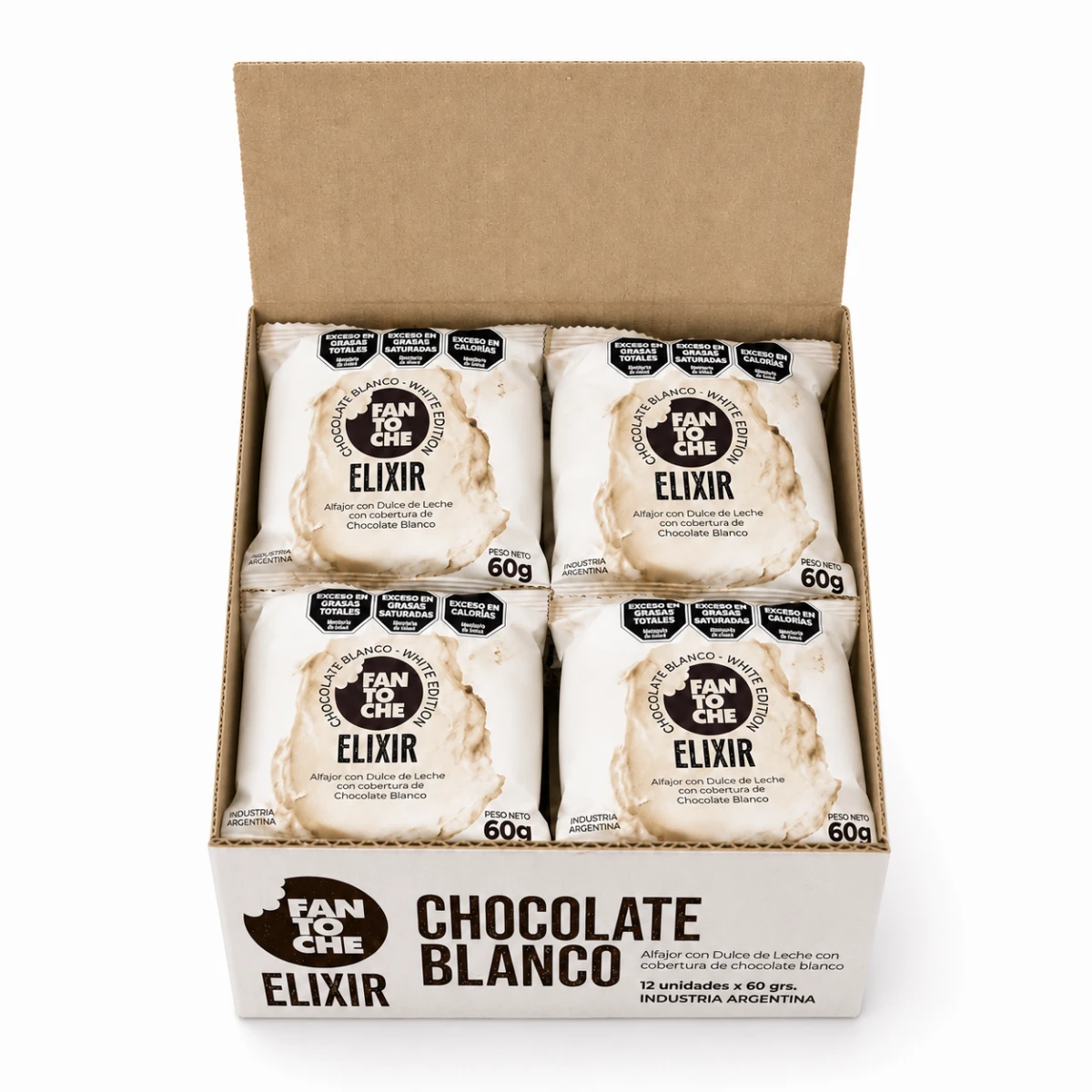 ALFAJOR FANTOCHE ELIXIR CHOCOLATE BLANCO 12 X 60 GRS