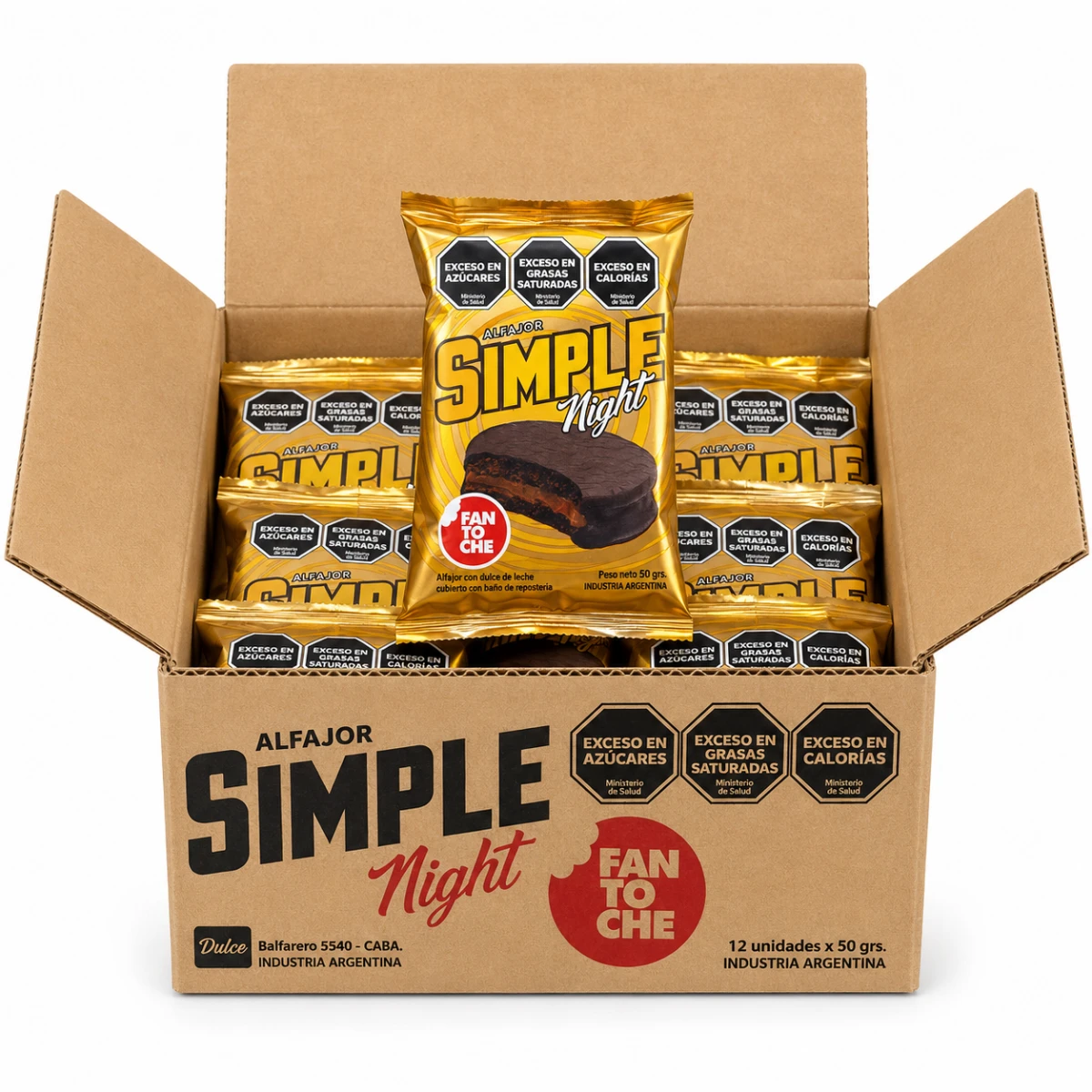 CAJA ALFAJOR SIMPLE NIGHT 12 X 50 GRS FANTOCHE