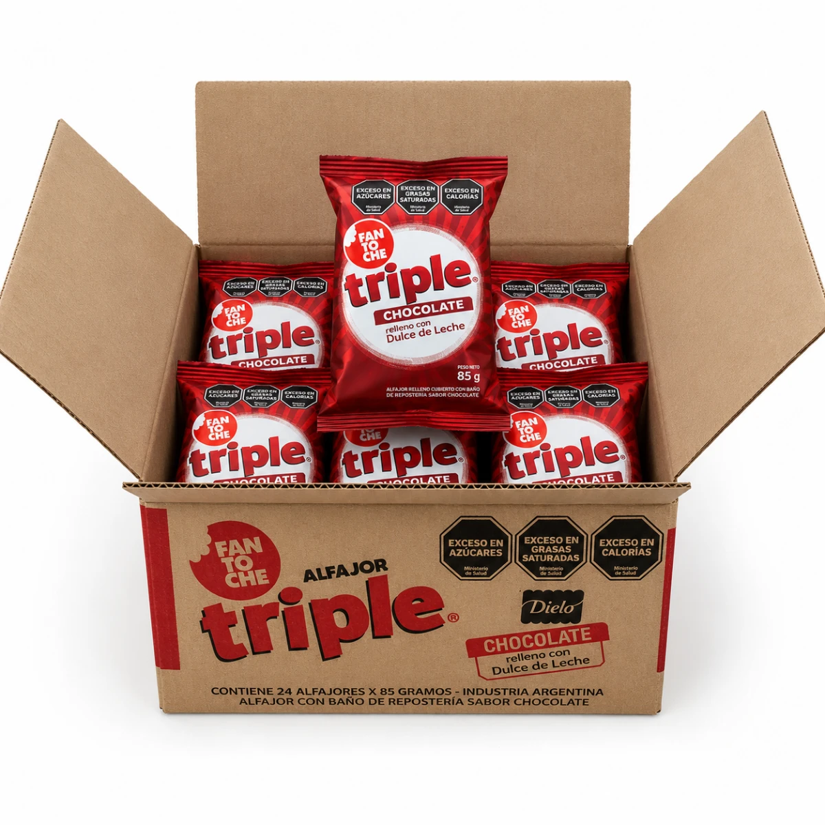 CAJA ALFAJOR TRIPLE CHOCOLATE 24 X 85 GRS. FANTOCHE