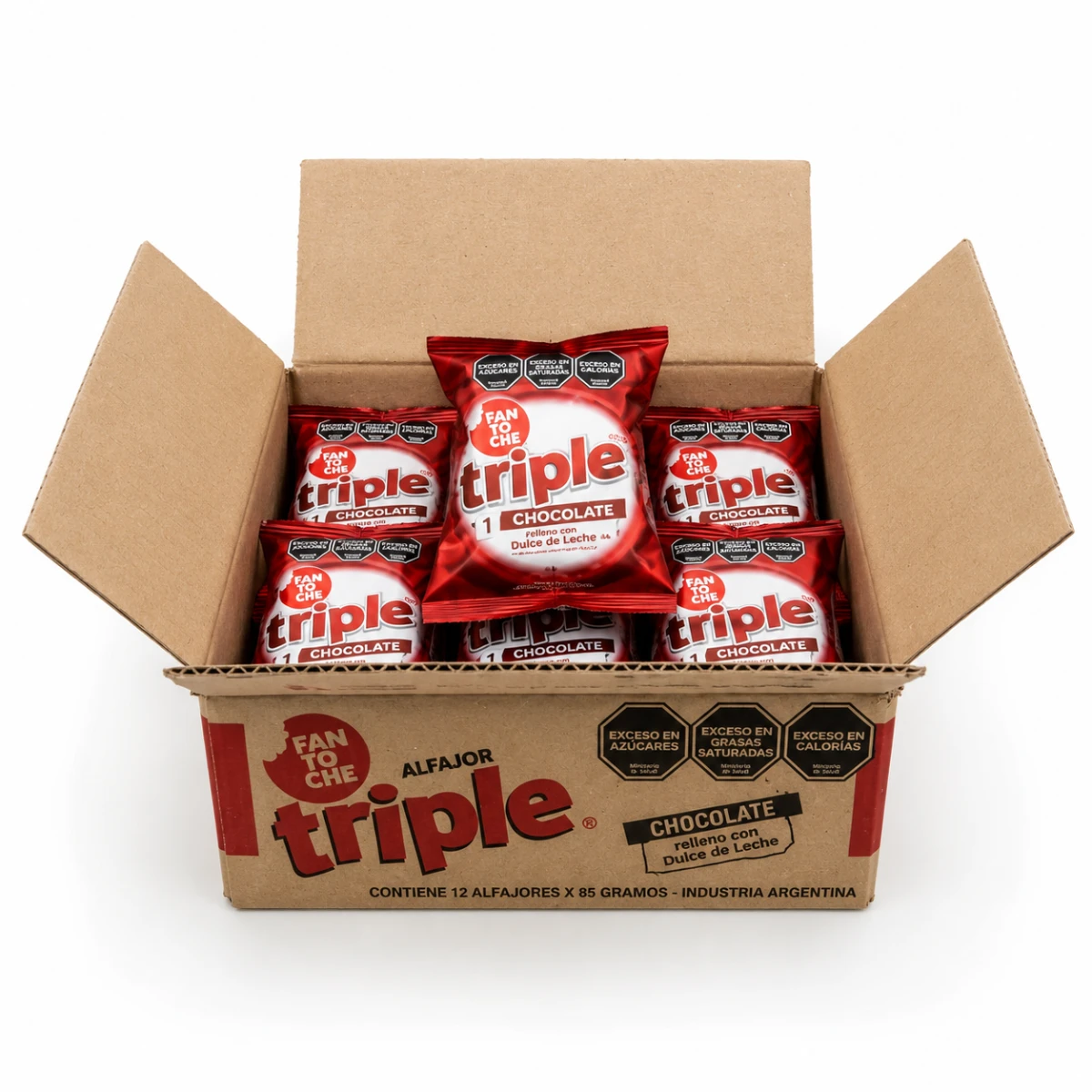 CAJA ALFAJOR TRIPLE CHOCOLATE 12 X 85 GRS. FANTOCHE