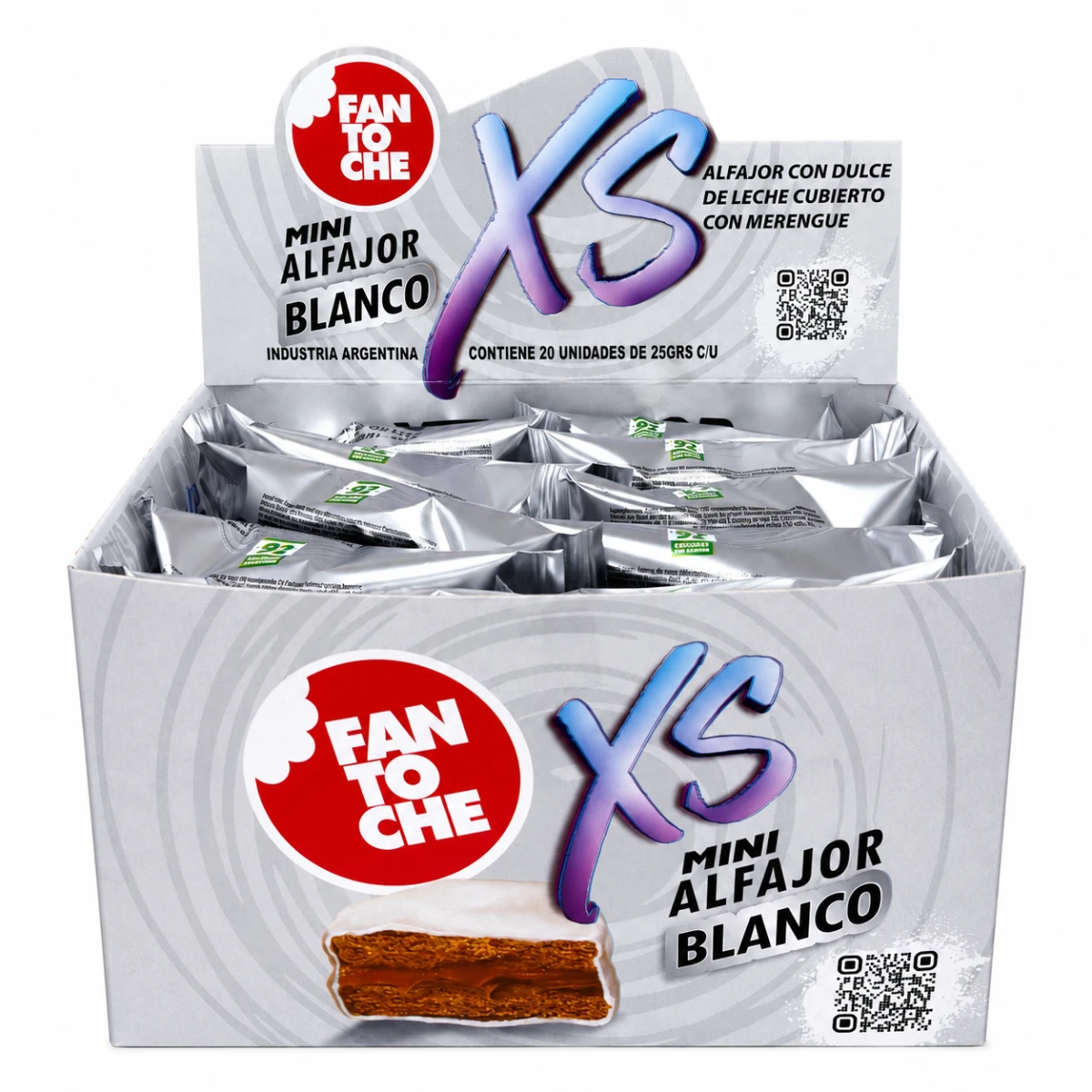 CAJA ALFAJORES FANTOCHE XS BLANCO X 1 ESTUCHE X 20 UNID.